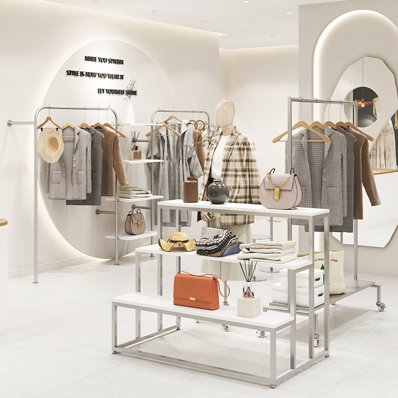 Clothing Store Show Rack High And Low Flowing Water Table Clothes Hat Rack Men's And Women's Clothing Store Middle Island Display Shelf Shoe Bag Placement Table