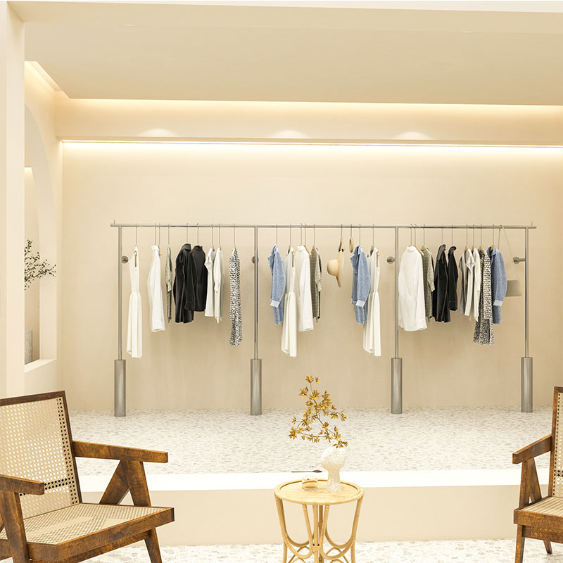 Clothing store stainless steel floor-to-ceiling display rack on the wall hanger men and women children's clothing store shelf clothes display props