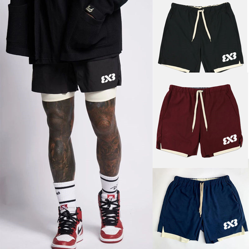 3X3 American Style Lined Two-In-One Three-Quarter Length Basketball Shorts, Knee-Length, for Shooting Training, Sports Pants, Fitness Equipment 3X3 American Style Lined Two-In-One Three-Quarter Length Basketball Shorts, Knee-Length, for Shooting Training, Sports Pants, Fitness Equipment