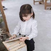 Korean childrens clothing spring girls cotton stand collar lace lace white shirt childrens base shirt shirt baby shirt