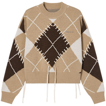 Eptison retro diamond check soft waxy sweater