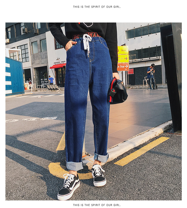 Quần jean nữ 2019 Xuân mới Hàn Quốc Quần cạp cao Quần rộng Quần dài Học sinh Quần thẳng Nữ dài - Quần jean quần baggy jean nữ