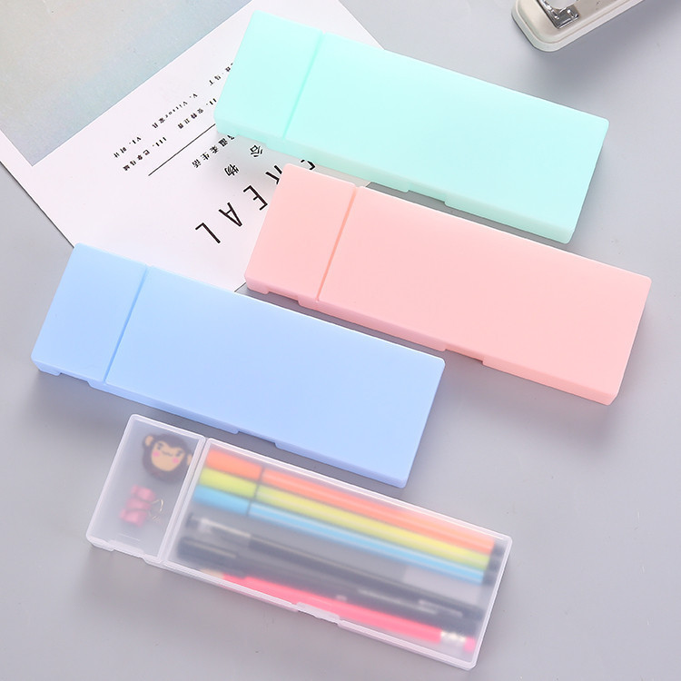 Korean stationery personality words transparent frosted pen box schoolmaster pencil case girl student pure color minimalist pencil case