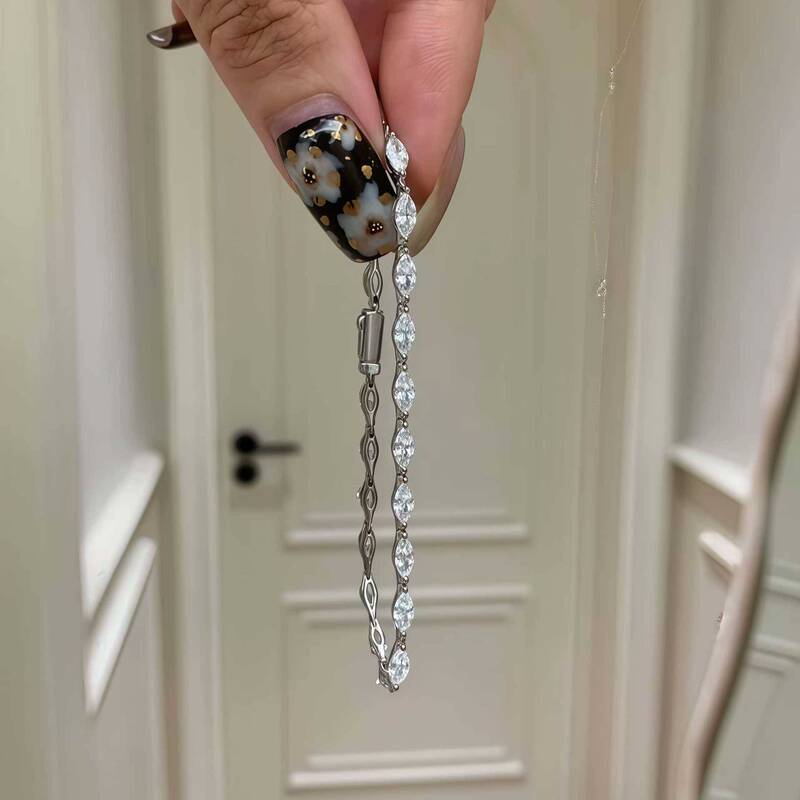 S925 Sterling Silver Ultra-Fine Marquise-Cut Diamond Full Diamond Bracelet Niche High-End Vintage Style Jewelry Popular on Xiaohongshu