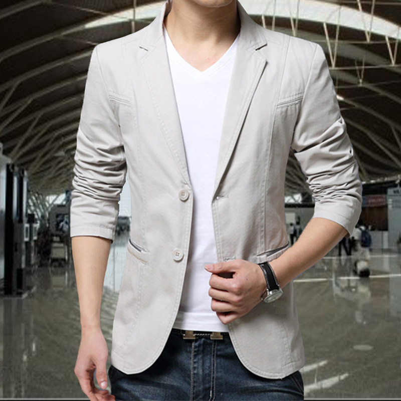 Spring Autumn Season Men's Western Suit Blouses Pure Cotton Slim Fit West Suit Men's Youth Step Up Yard Casual Thin Suit Men's Jacket