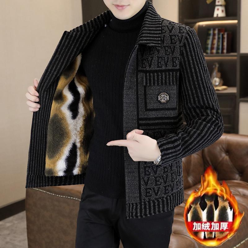 Autumn and Winter 2026 New Trendy Jacquard Fleece-Lined Thickened Jacket Men's Casual Short Woolen Coat Men's Jacket