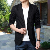 Spring and autumn thin cotton small suit mens single west leisure Korean version handsome young slim solid color black suit men large size
