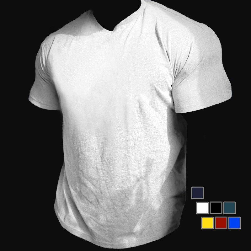 Muscle Brothers Cross-border Basic Men Fitness Sports Pure Color T-Shirt Pure Cotton Elastic Short Sleeves Customizable