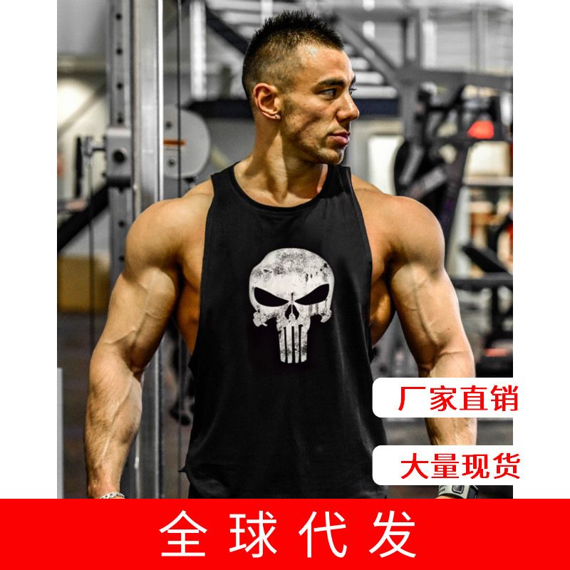 Cross-Border E-Commerce Hot-Selling Marvel Men's Punisher Skull Fitness Tank Top Pure Cotton Sports Vest