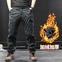 Winter flannel thickened casual pants Cotton pants Straight overalls pants pants mens pants Large loose warm winter pants