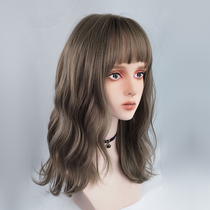 Wig Woman Short Curly Hair Green Wood Linen Grey Medium Long Hair Girl Egg Roll Head Collarbone Hair Style Full Head Sleeve Type
