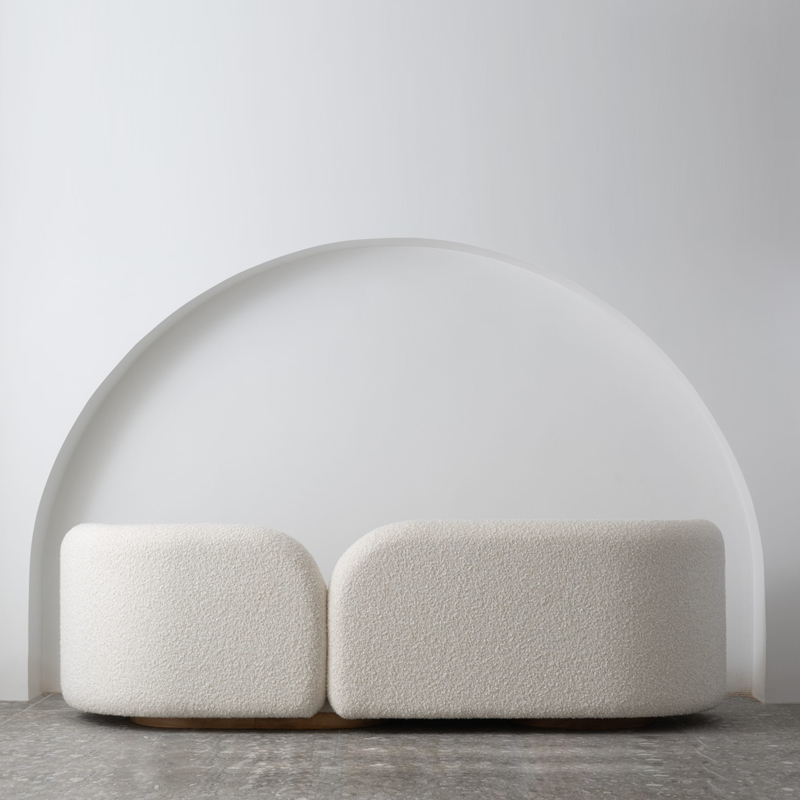 Nordic fabric sofa creative designer living room apartment lazy rice white lamb fleece curved small apartment for three people