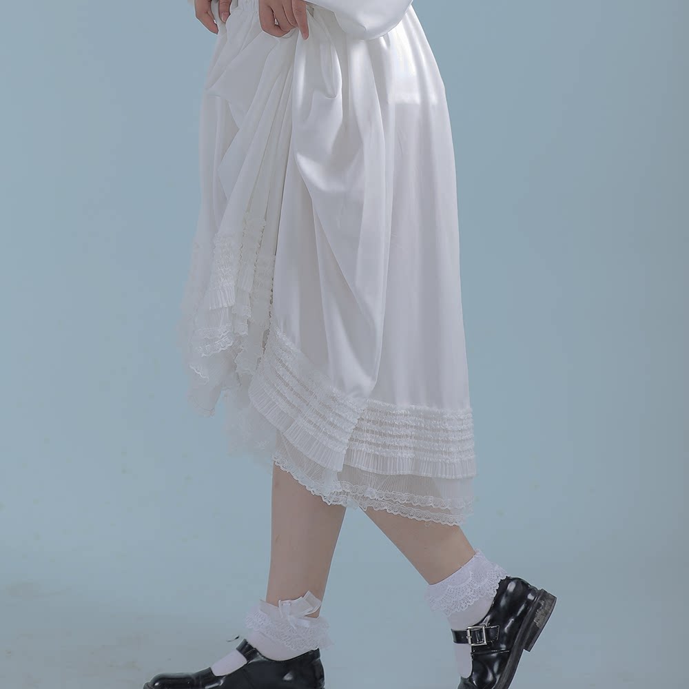 Senteo slim pleat lace large pendulum white lining skirt half body skirt anti-light can hitch a lolita Han Chinese eclectic
