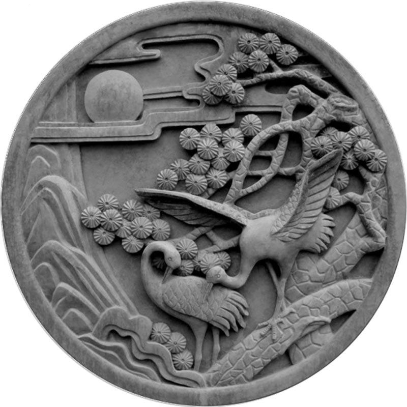 Small Li family courtyard with round imitation ancient brick carved with wall-relief wall brick green brick 58cm-pine cranes for an annual shadow wall