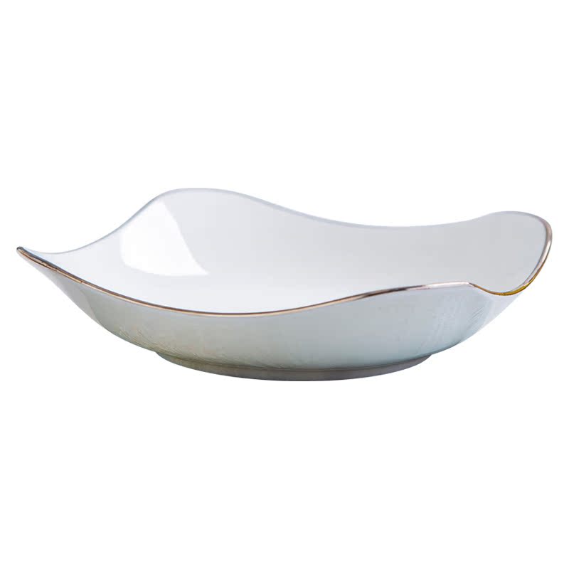Jingdezhen ceramic tableware Chinese style food dish dish creative household ipads porcelain white Jin Bianpan plate bajiao deep soup plate