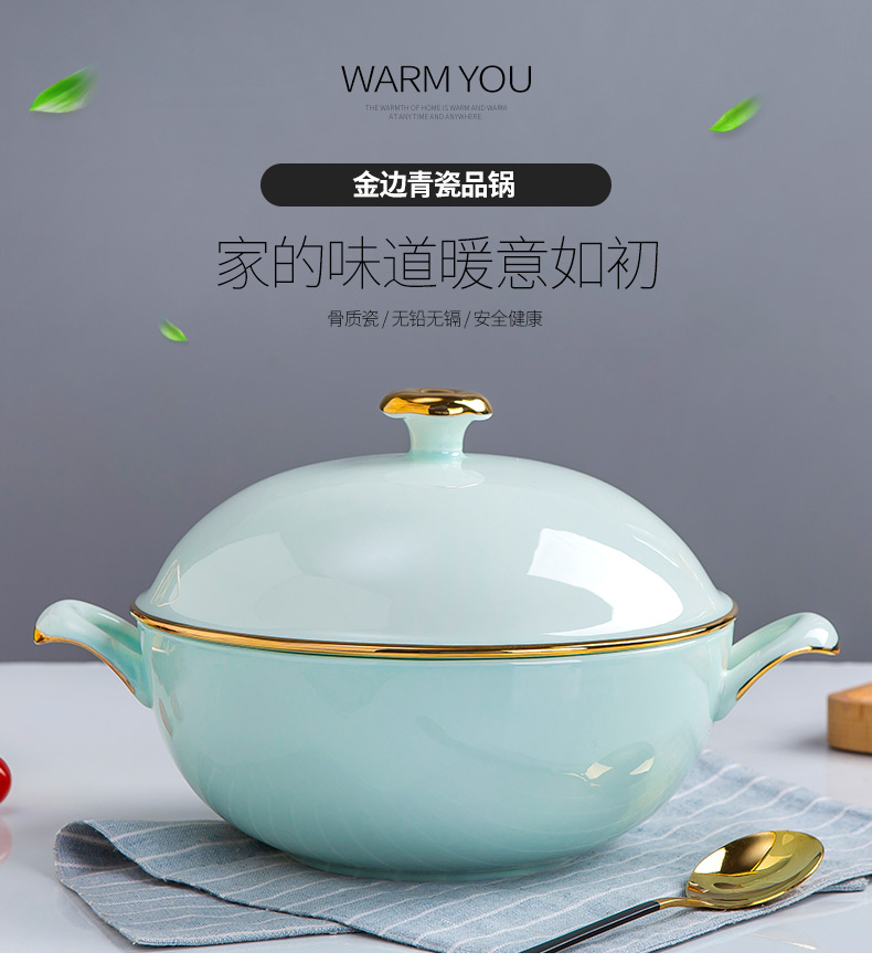 Ipads porcelain ceramic pot big white household ears lead - free soup pot soup bowl with cover in clay pot soup bowl tableware up phnom penh celadon pot