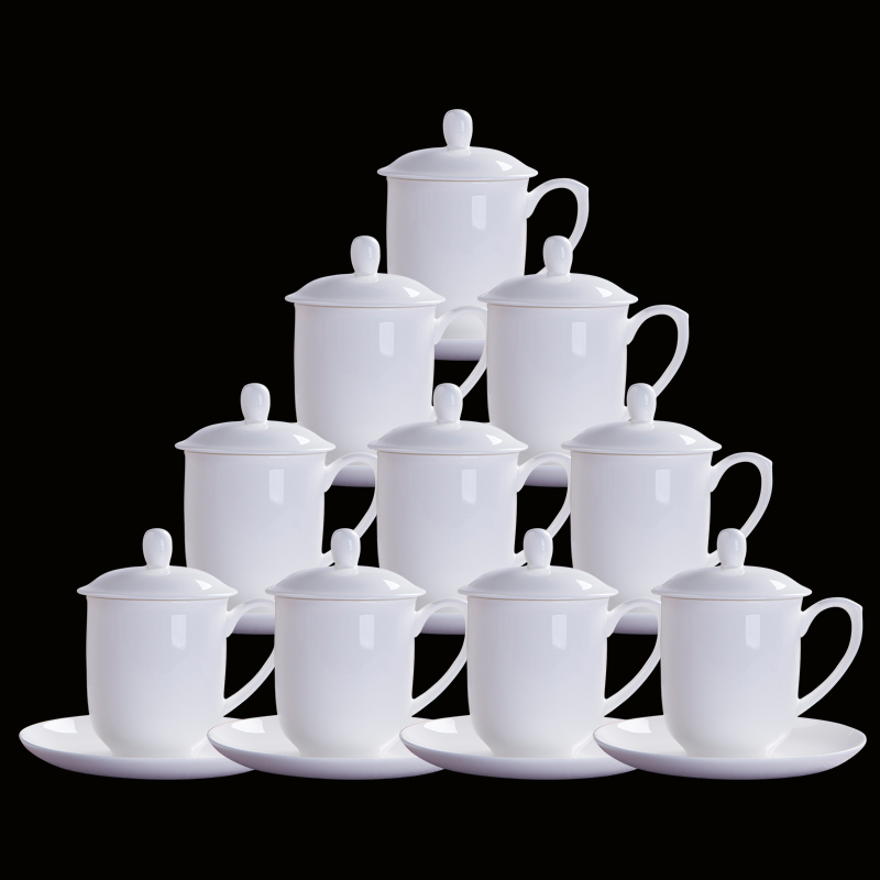 Jingdezhen ceramic tea set ipads porcelain cup with cover hotel glass paint working meeting of domestic cup 10 only suits for