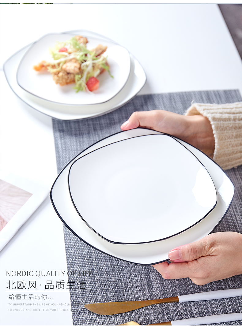 Tableware plate plate of northern wind creative black and pure white steak dinner plate household ceramics Tableware Fang Pingpan