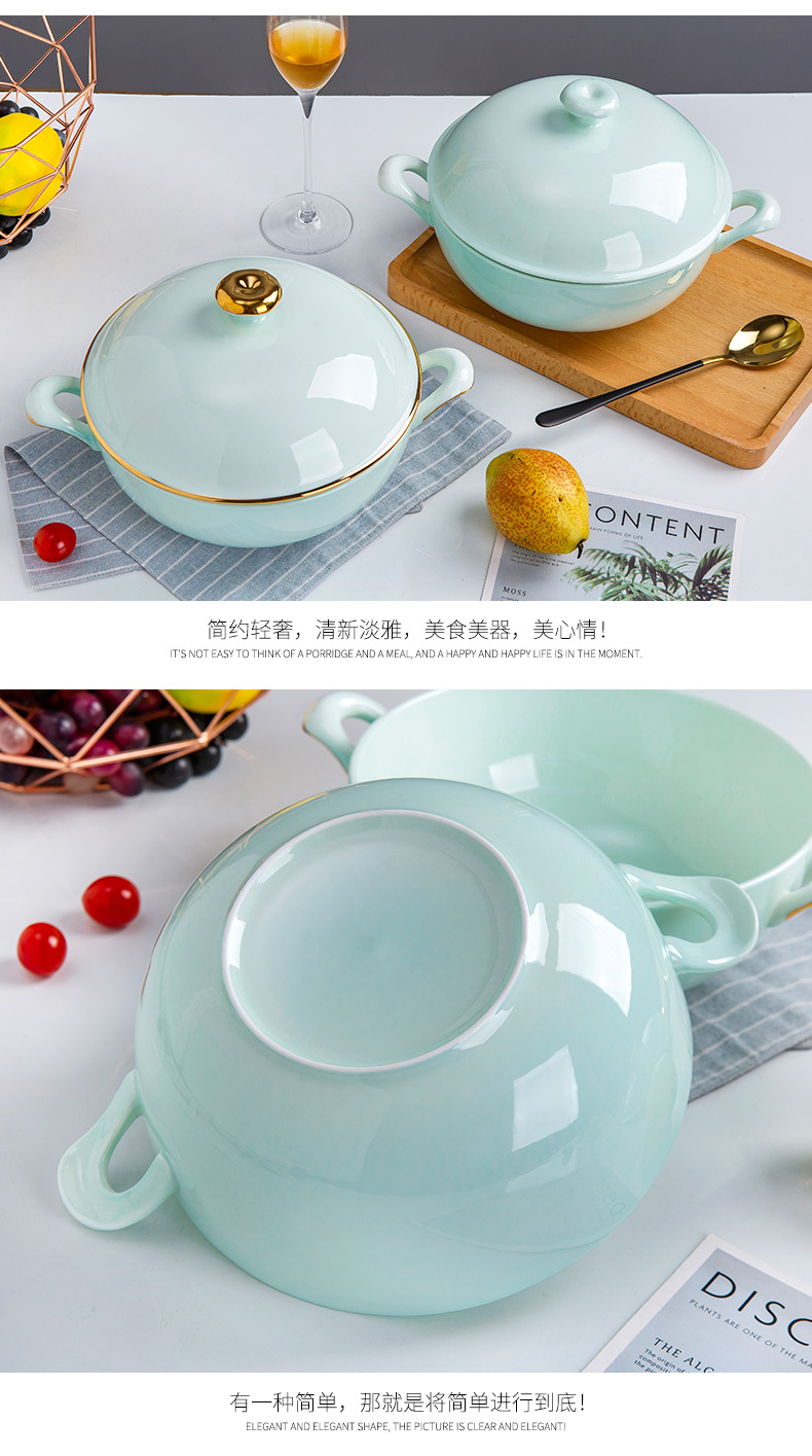 Ipads porcelain ceramic pot big white household ears lead - free soup pot soup bowl with cover in clay pot soup bowl tableware up phnom penh celadon pot