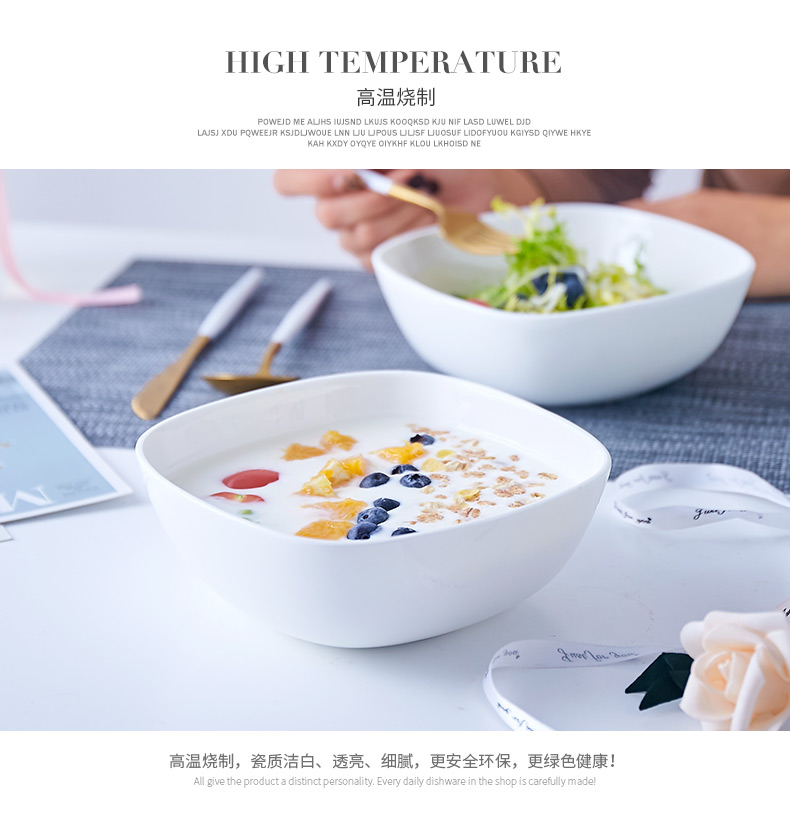 Creative jingdezhen ceramic bowl of salad bowl ipads porcelain white household sifang rainbow such as bowl bowl move microwave oven is available