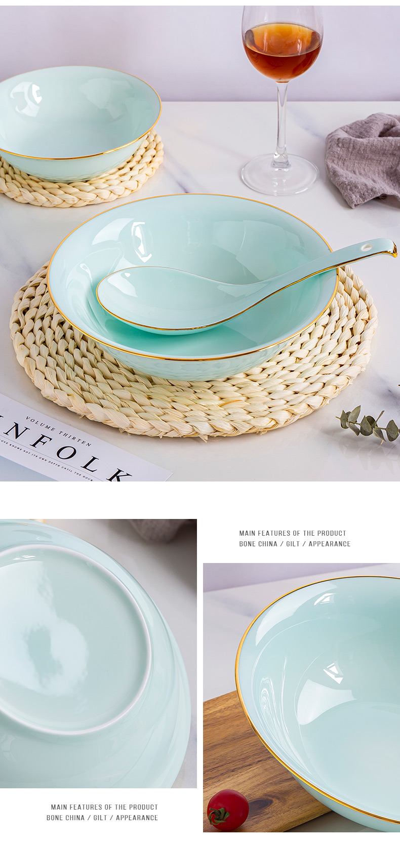 Jin Bianying green ipads porcelain bowl large household ceramics northern wind tableware soup basin creative rainbow such as bowl bowl celadon bowls