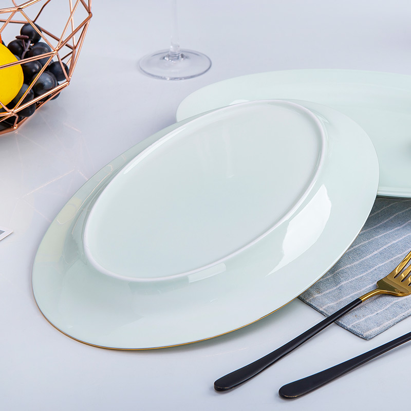 Jingdezhen ceramic tableware long fish dish celadon dish plate large fish dish creative ipads porcelain household fish dish
