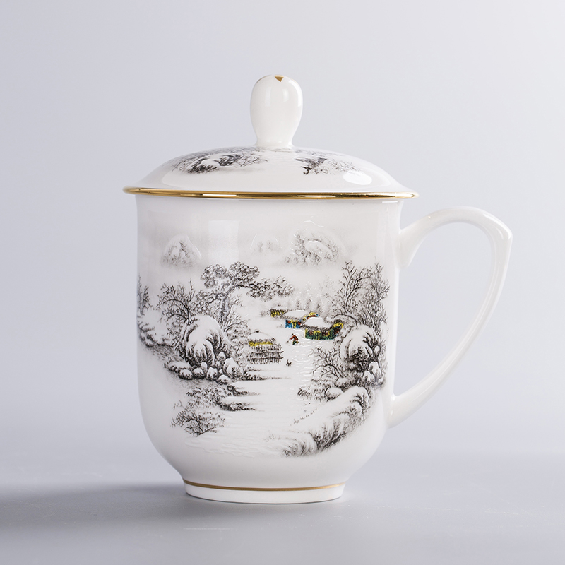 Jingdezhen ceramic tea set manually paint ipads China tea cup with cover working meeting of large water cup custom