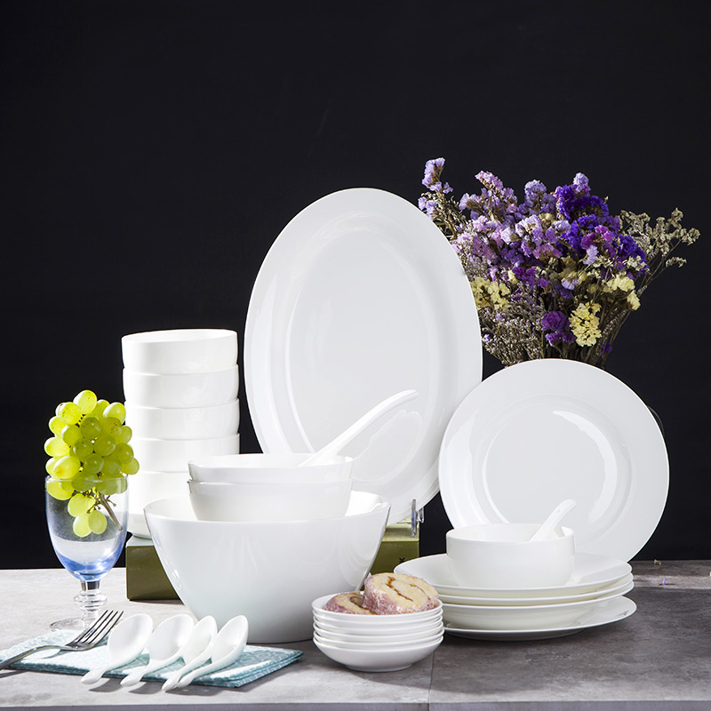 Jingdezhen ceramic tableware suit Chinese contracted household ceramics Korean dishes dishes pure white 29 head fish dish