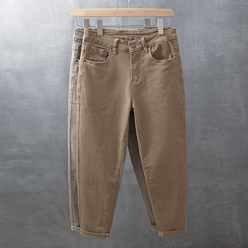 Spring and Autumn New Style 2025 Men's Classic Solid Color Clean Jeans Cotton Stretch Harem Easiest for Match Tapered Pants