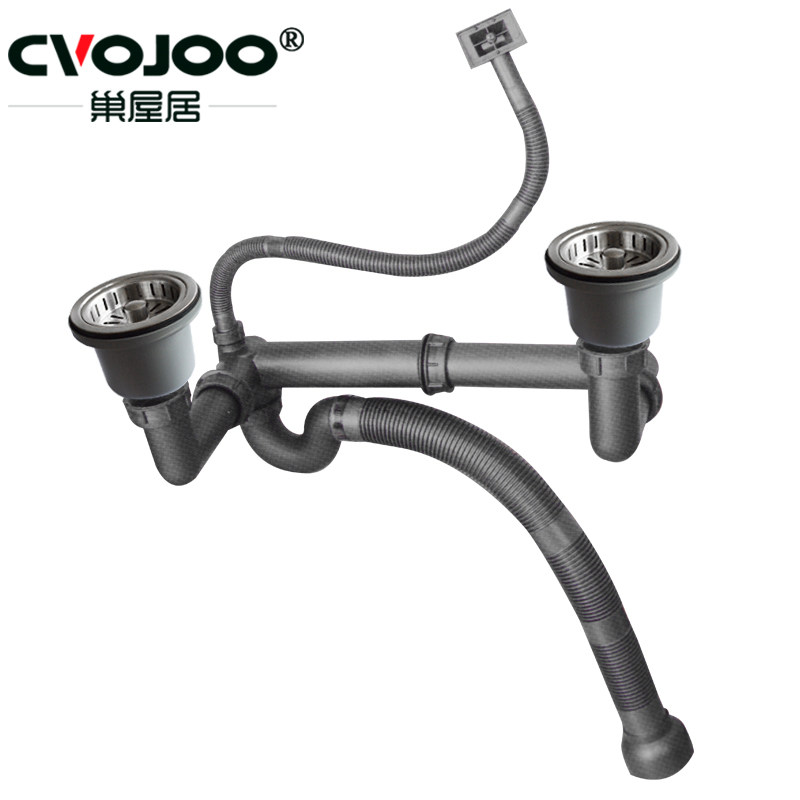 Add coarse wash basin rear lower water pipe kitchen Double sink under water tank Deodorized Side Row Water Falling Accessories Sewer