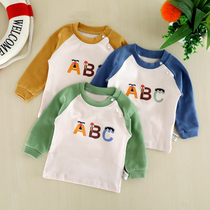 Baby autumn clothes single boy girl base shirt coat baby shoulder buckle thread clothing childrens spring and autumn childrens clothing underwear