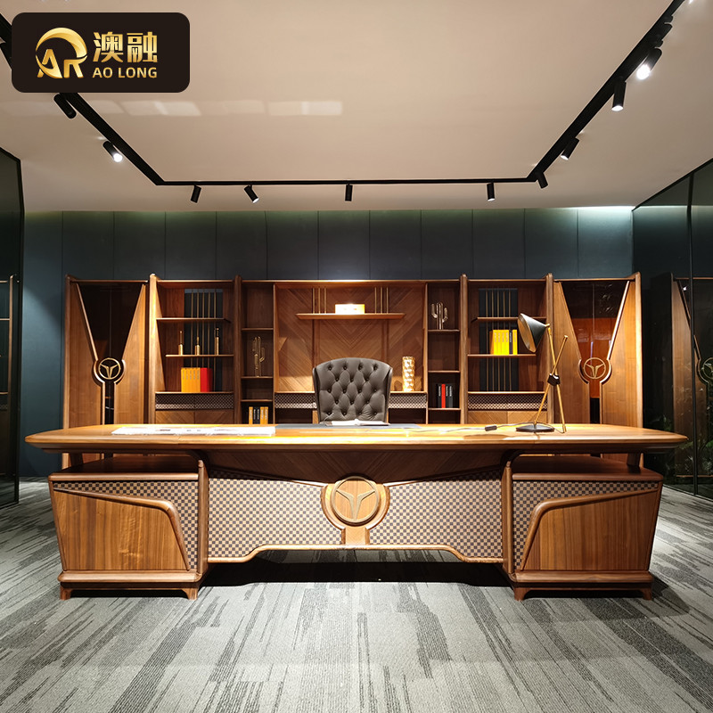 Solid wood office desk and chair combination new Chinese-style president executive desk simple modern office furniture light luxury boss desk