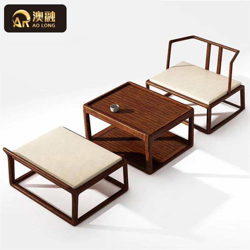 New Chinese style tea table solid wood antique tea table three-piece set of atmospheric tea table and chair combination Zen tea room furniture tea table table