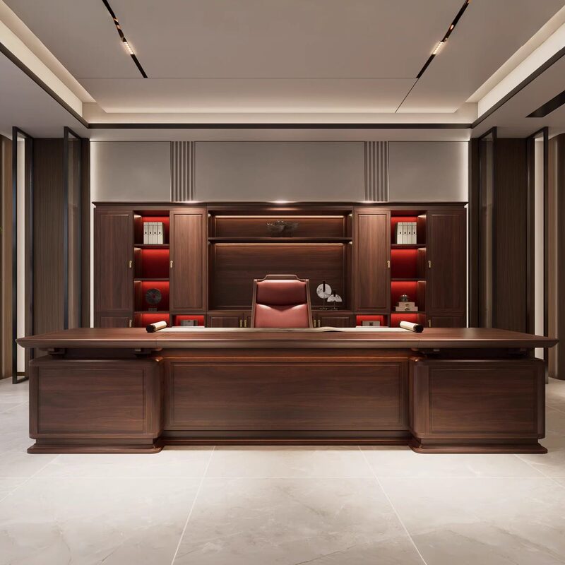 Chairman's Office Boss's Desk High-End New Chinese Style Solid Wood Executive Desk Office Furniture Set