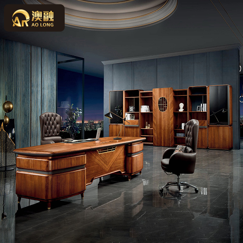 Italian light luxury solid wood boss table president table modern executive desk chairman general manager black walnut desk