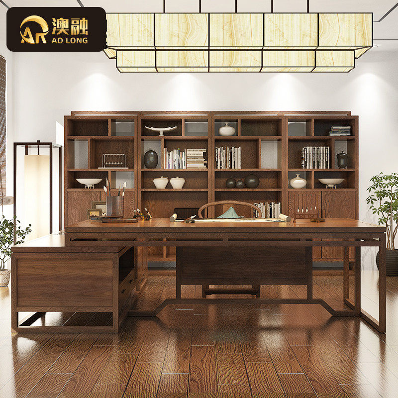 New Chinese style desk and chair combination simple modern high-end president big bench office furniture solid wood boss desk