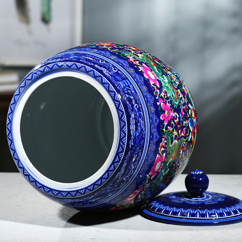 Jingdezhen ceramic barrel ricer box 25 kg 35 jins tank cylinder tea cake storage cylinder wine with cover household altar