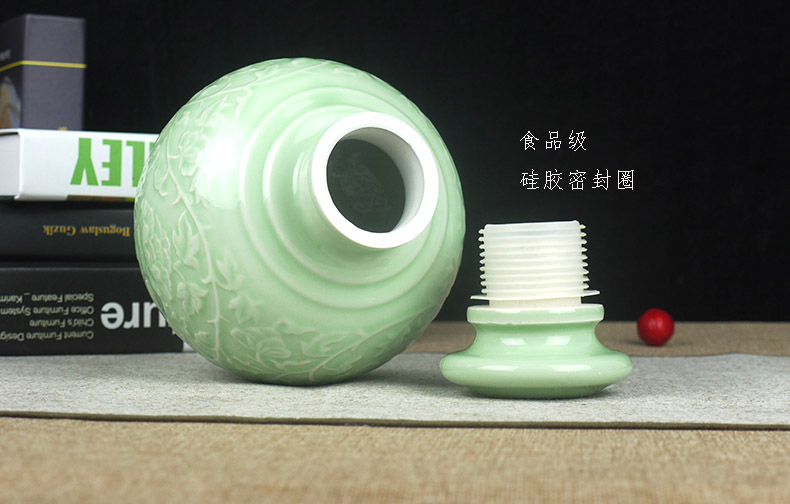 Jingdezhen 2 kg 3 kg 5 kg nạp chai rượu vang gốm rượu jar khắc bầu wine bottle kín hip flask rượu vang với men màu xanh lá cây