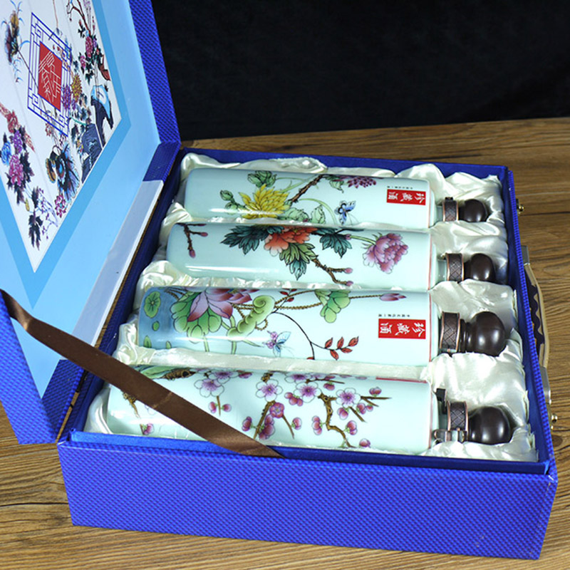 Jingdezhen ceramic 1 catty deacnter wine sealed flask straight spring, summer, autumn and winter suit the empty bottles of wine gift box