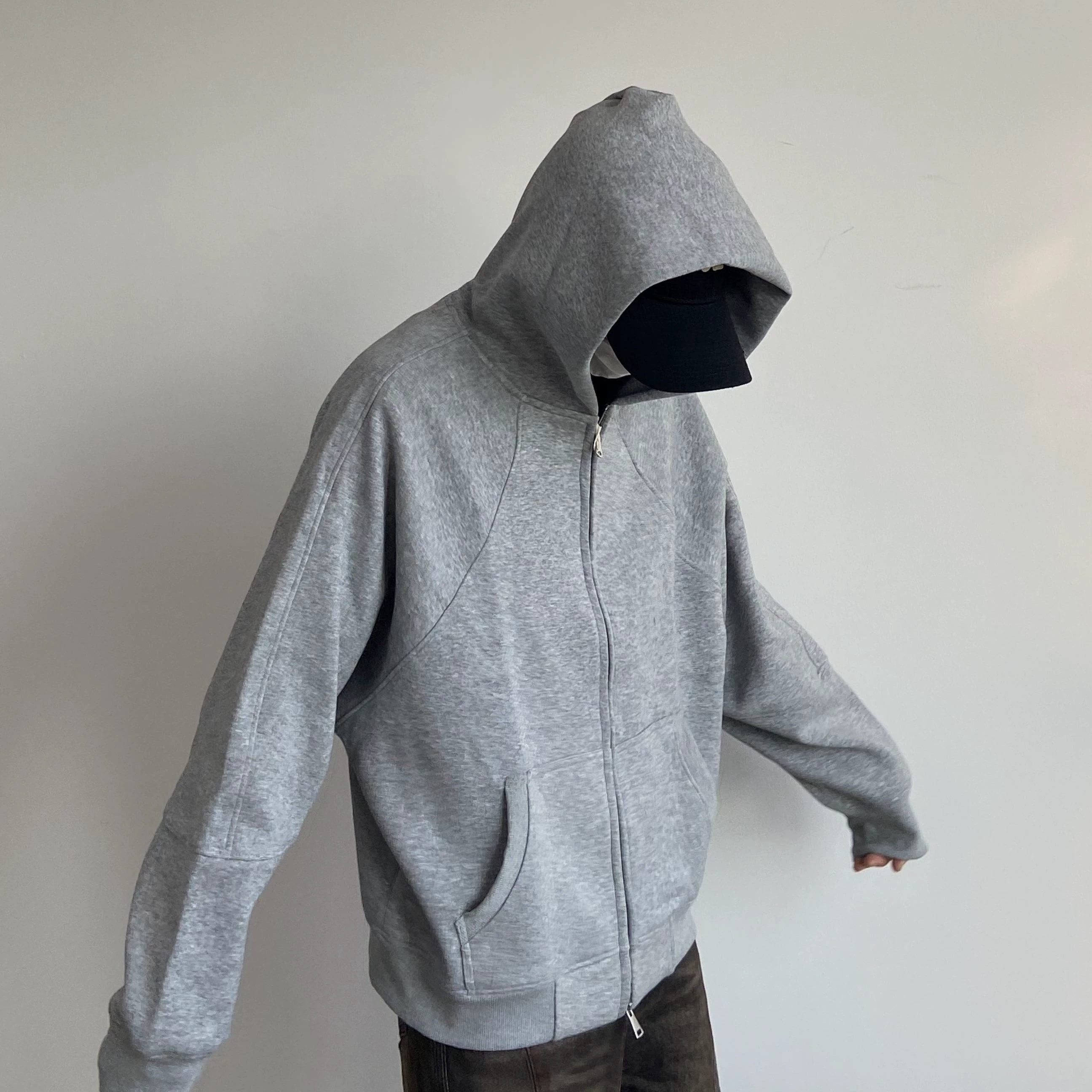 Solid short base cardigan with zipper, hoody