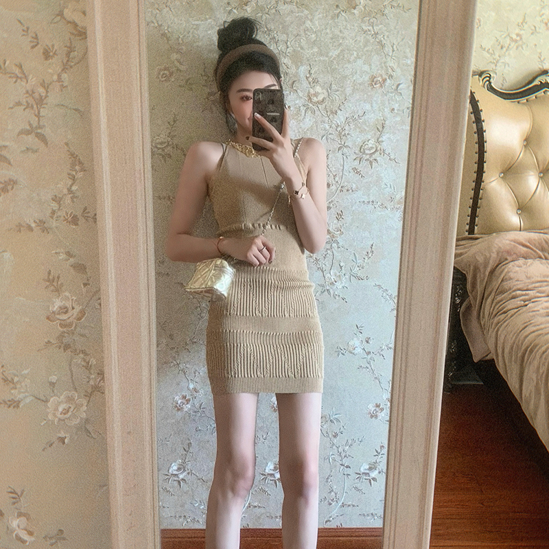 High-End Elegant Beaded Halter Neck Dress for Women, Summer Birthday Dress, Party Sleeveless Vest Long Dress