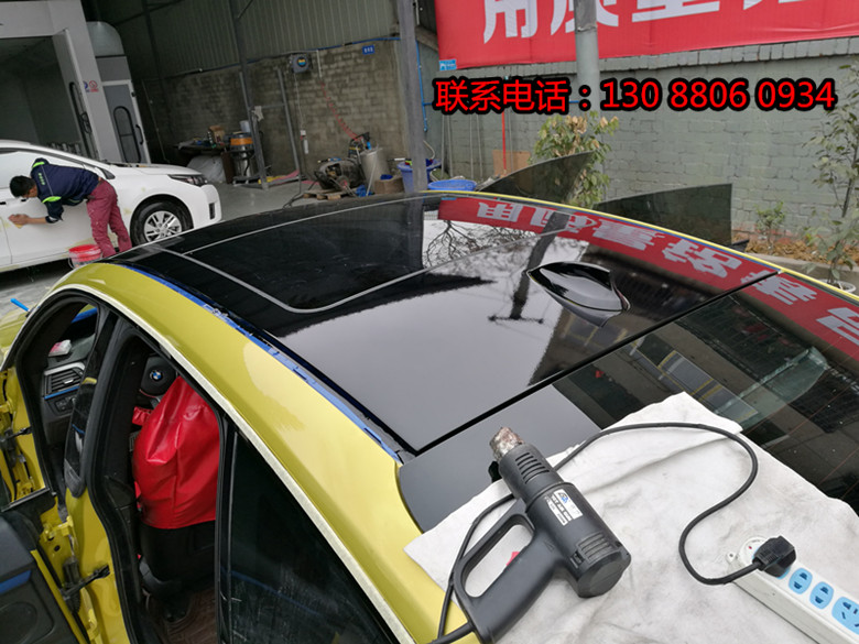 Car film Roof film color change Imitation panoramic sunroof bright black color change film Chengdu can be installed on site