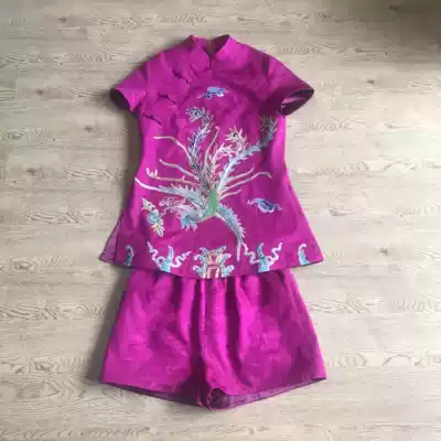Cloud Totem 2021 original ethnic style women's handmade embroidery color Phoenix cheongsam casual top shorts set