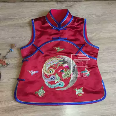 Cloud decoration totem original design women's top horse clip Chinese stand-up collar seven-button handmade old embroidered Tuanfeng waistcoat