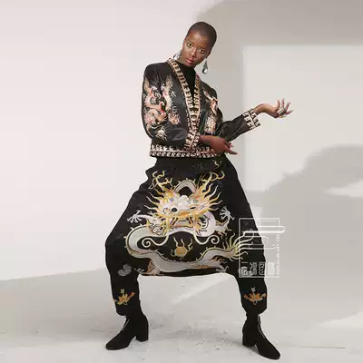 Cloud decoration totem original design women's leather jacket ethnic style plate Golden dragon wild thin motorcycle jacket top