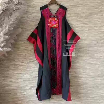 Cloud decoration totem original women's dress ethnic style handmade miao embroidery personality fashion single wear V-neck cotton and linen skirt