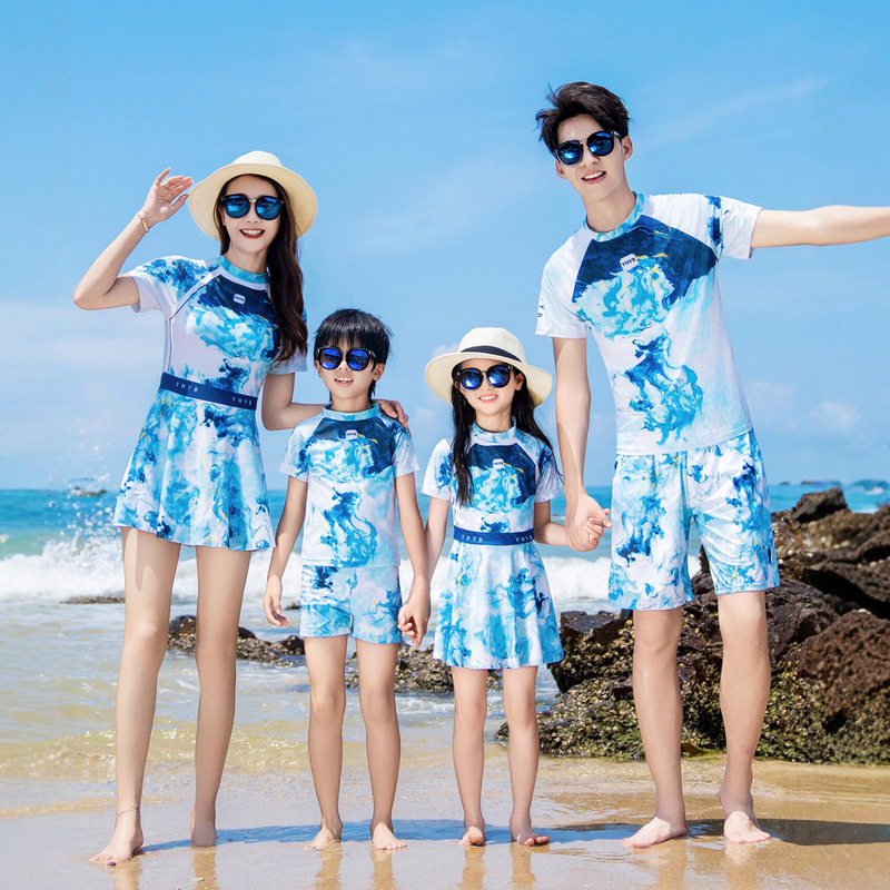 Swimwear for Parents and Children, Summer Family Vacation at the Beach, Blue Quick-Drying Beach Mother-Daughter One-Piece Skirt-Style Swimwear Swimwear for Parents and Children, Summer Family Vacation at the Beach, Blue Quick-Drying Beach Mother-Daughter One-Piece Skirt-Style Swimwear