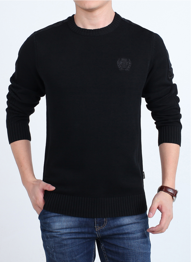 Jeep Shield Sweater nam Cổ tròn giản dị Kích thước lớn Áo len màu sắc mùa thu / đông áo giữ nhiệt nam