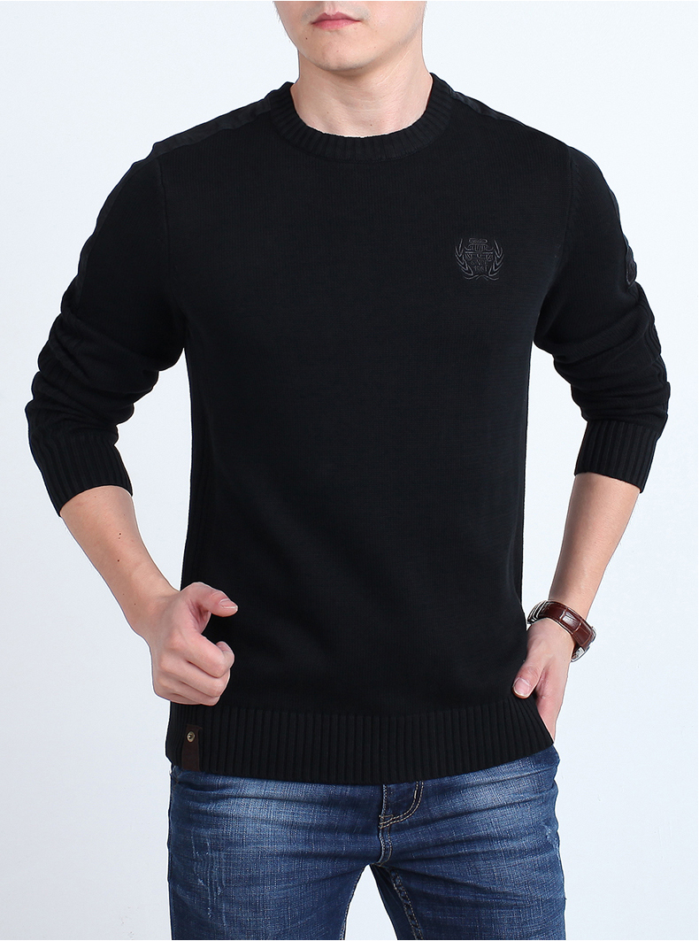 Jeep Shield Sweater nam Cổ tròn giản dị Kích thước lớn Áo len màu sắc mùa thu / đông áo giữ nhiệt nam