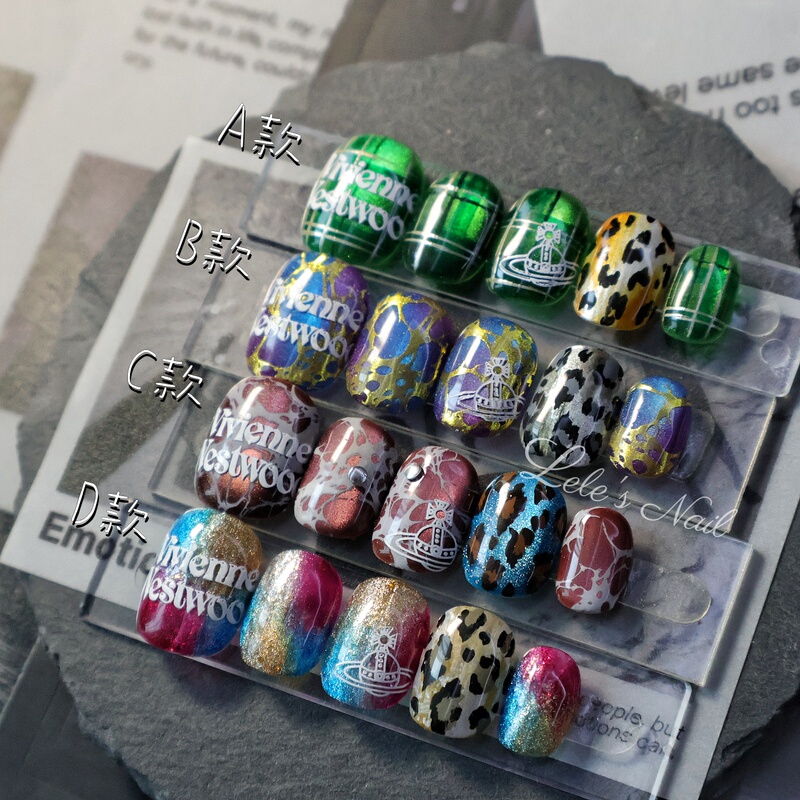 Autumn and Winter Retro Western Empress Style Mixed Leopard Print Pure Hand-Painted Handmade Wearable Nails